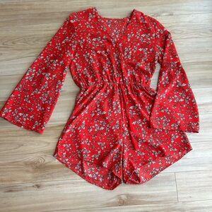 Red Bell Sleeve Romper